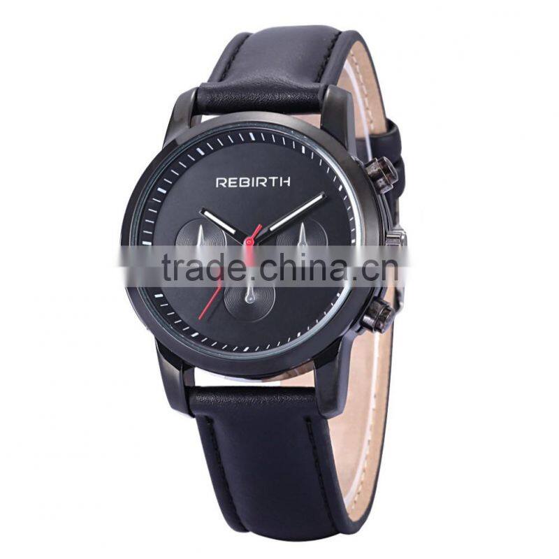 engraved logo quartz stainless steel back leather strap men's vogue business watch