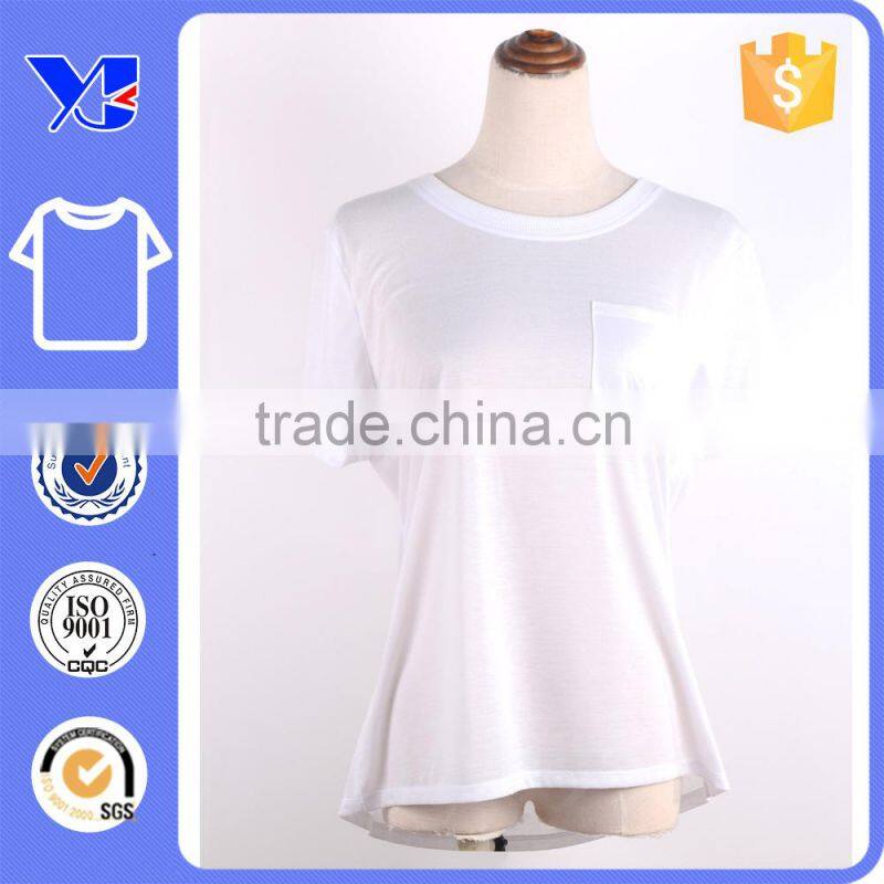 European style short sleeve pocket women tee shirts