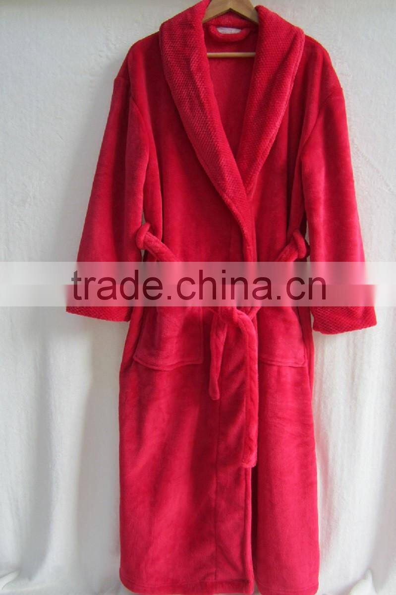 100% polyester powder plush fleece/flannel women's bathrobe ,Microfiber Down Robe