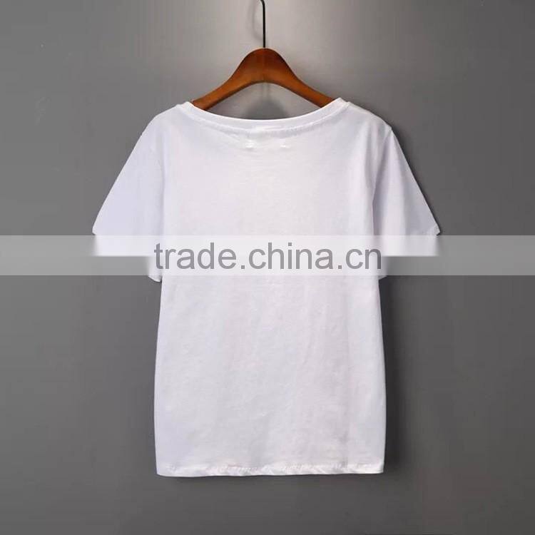 Ladies fahion clothing T shirt wholesale china V neck loose fit plain t shirt for women