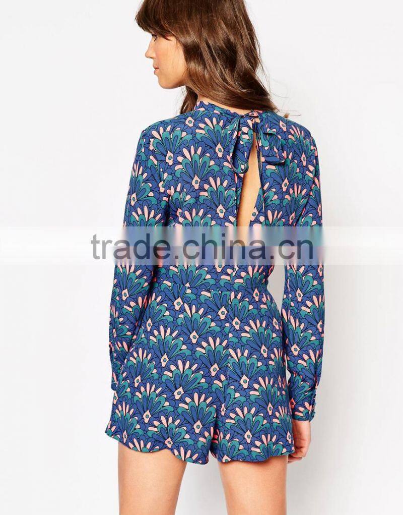 2015 fashionable hot sale OEM customized Jackie Romper in Fan Print