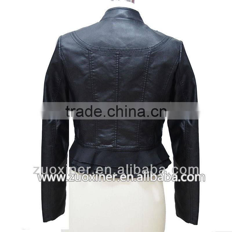2104 fashion design lacework woven pu washed leather jackets