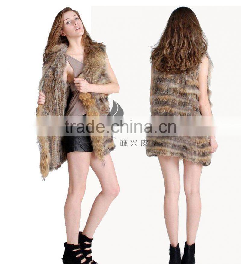 CX-G-B-116A Europe Design Natural Rabbit Fur Sleeveless Long Vest