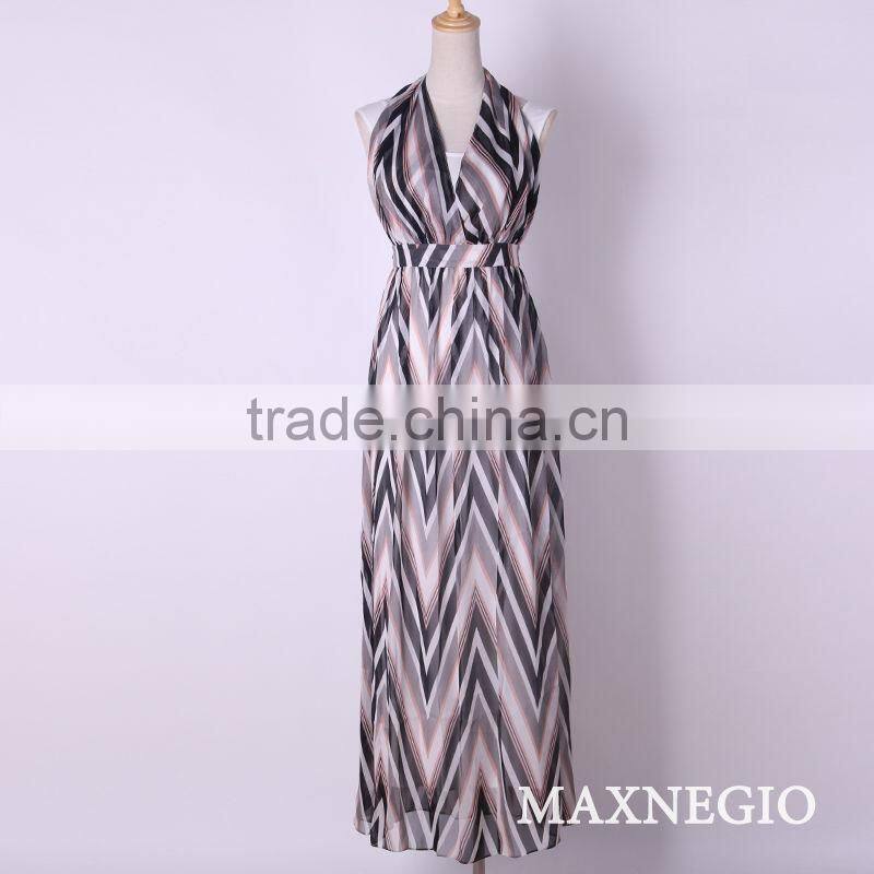 European simple long chevron maxi dress
