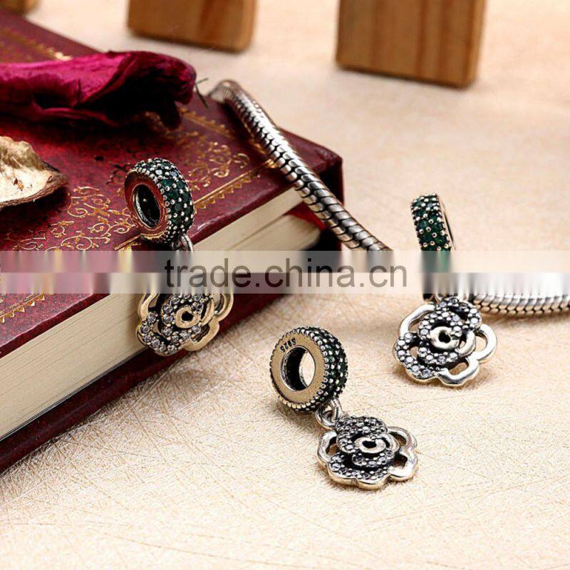 Hotsale charm accessory AAA+ zircon sterling silver hollowed flower pendant for neckalce