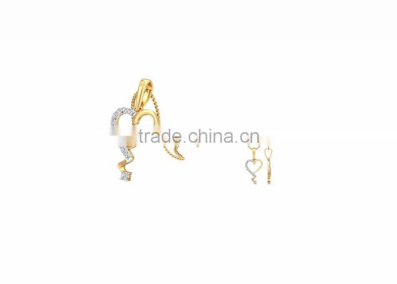 Two Tone Plated Fancy Ladies CZ Studded Heart Pendant