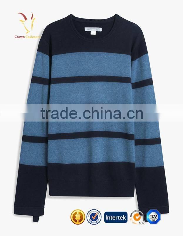 Stripe Crewneck Long Sleeve Pattern Knitted Sweater Pullover For Men