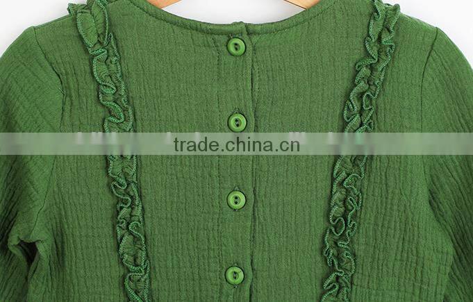 Fashion Green Baby Colthes Children Frocks Designs Ruffle Long Sleeve Warm Girl Dress