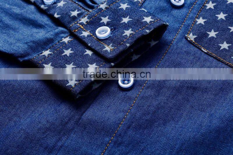 2016 Children wear spring quarter printed denim shirts