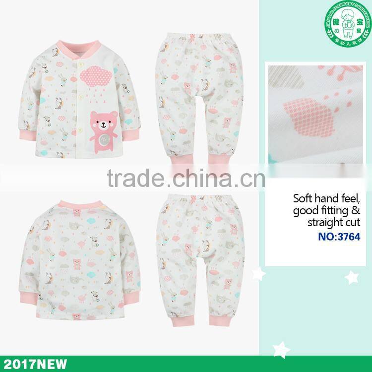 Long sleeve pink bear pattern children girl clothing set baby wear importing from china