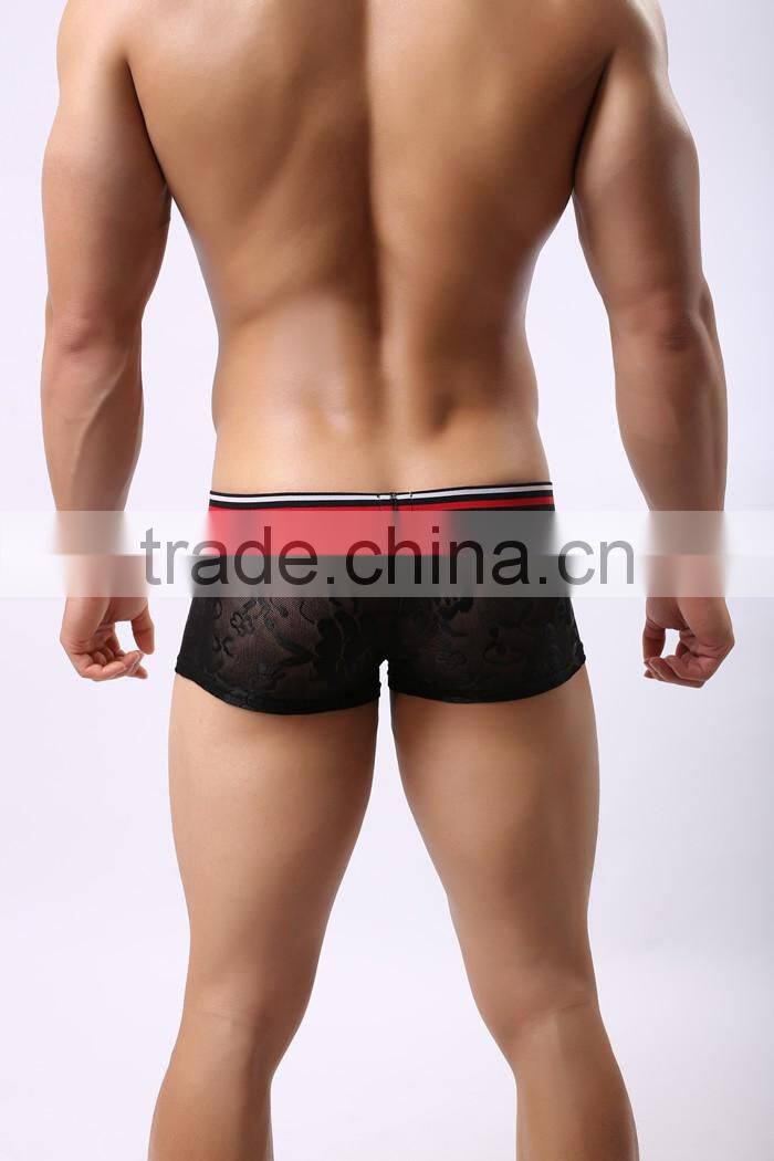1 PCS Cool and refreshing underwear men sexy male boxers gauze Sheer lace shorts brand Mesh penis sheath see through men boxer