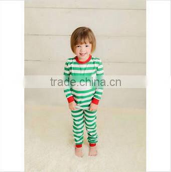 wholesale kids christmas pajamas 100% cotton for American Boutique Green stripes kids pajamas set baby and boy pajamas clothes