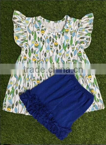 Wholesale Fashion Clothing Giggle Moon Spring Summer persnickety Cotton boutique remake ruffle owl printing Children Outfit sets