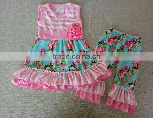 2017 hot selling customized polka dot ruffle fabrics clothing with flower