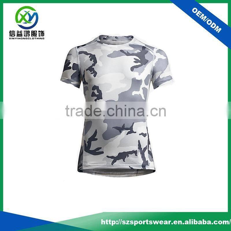 2017 OEM service high quality polyester fabric dry fit camo t shirt / gym shirt / fitness shirt