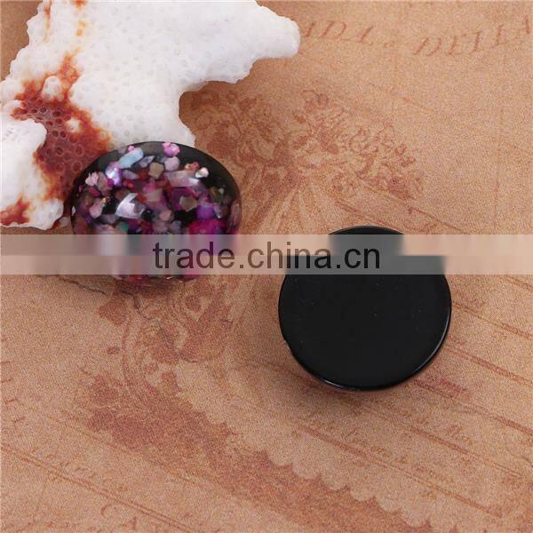 Resin & Shell Mosaic Dome Seals Cabochon Round Fuchsia