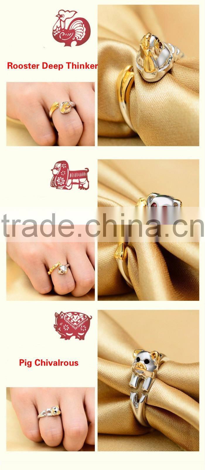 Old Chinese"Chinese Twelve Zodiac" Silver The Twelve Animal of Year Knuckle Open End Ring