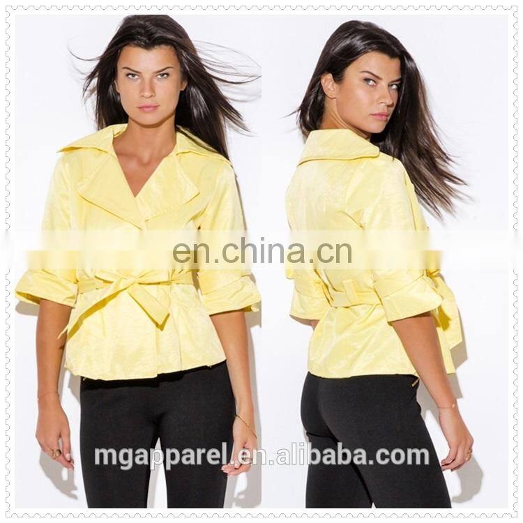 high quality lady yellow double breasted half sleeve jacket nepal low price