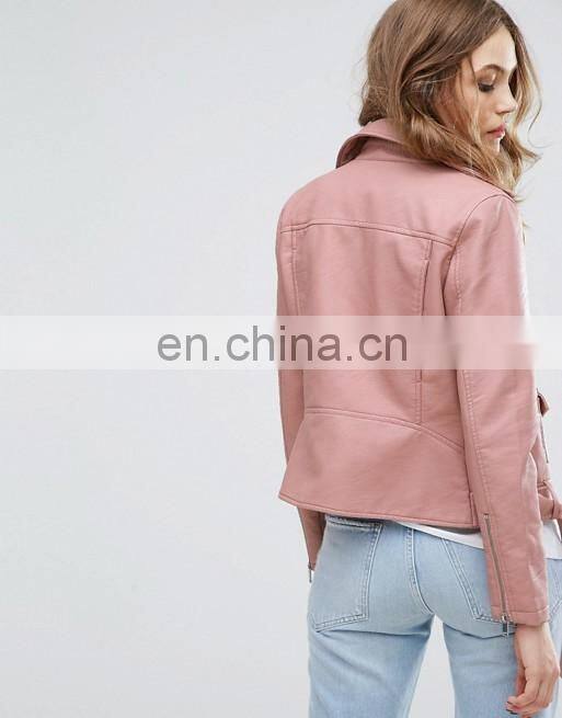 High quality fashion long sleeve zipper latest design women PU leather jacket
