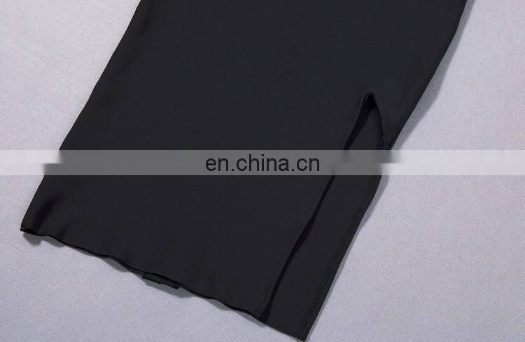 Amigo 2017 new designer sex black off-shoulder double sleeve jigh slit bandage dress long evening dresses for women party wear