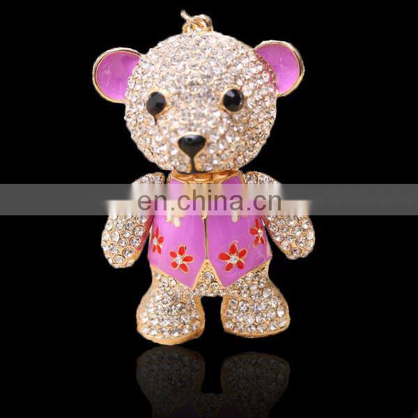 Fashion Promotional Bejewelled Crystal Golden plated Metal Rhinestone teddy bear Keychain MCKC-0001