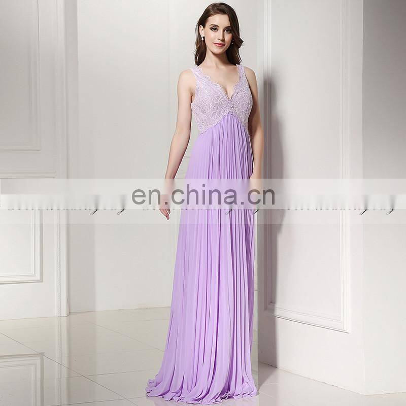 Wholesale Elegant V Neck Lace Top Chiffon Simple Long Evening Dresses SD386