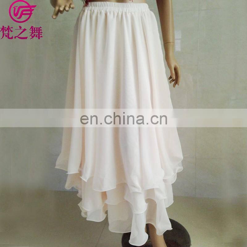 Q-6029 Solid color chiffon arabic three layers long belly dance skirt