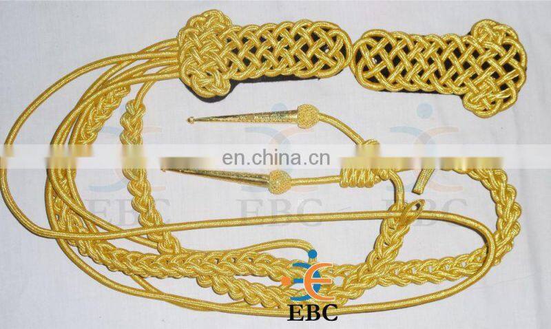 Military Aiguillette, Gold Wire Military Double Tip Uniform Aiguillette, navy Aiguillette Lanyard, Shoulder Cord