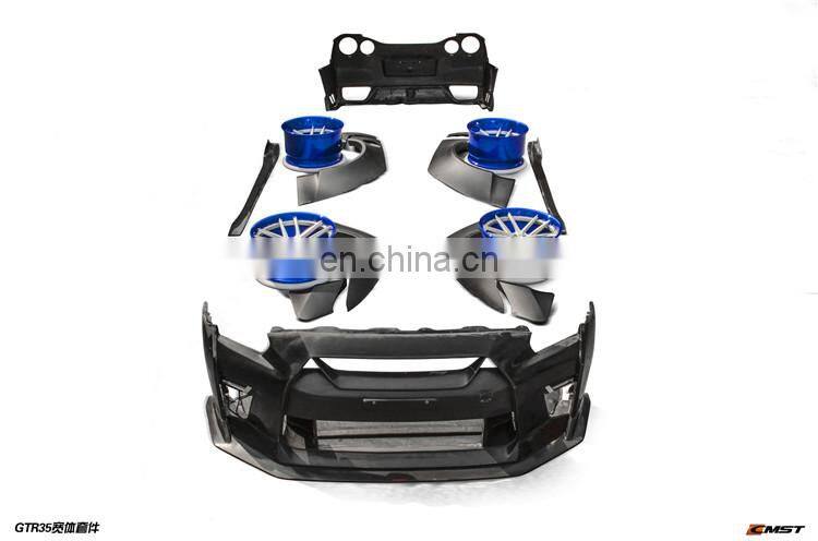 Body kit for nissan gtr r35 front bumper rear bumper wide flare carbon fiber rear diffuser side skirts bonnet trunk spoiler