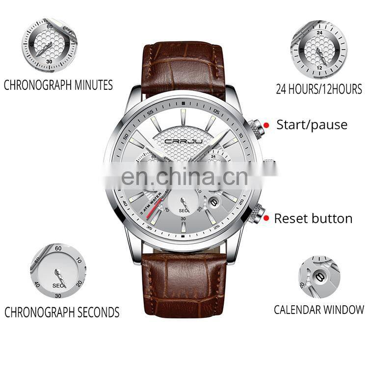 CRRJU 2212 Customized man quartz watch 3d case design chrono day waterproof fashion leather wristwatches men automatic