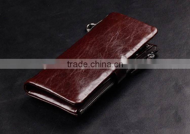 Top oil wax cowhide leather car key case key holder for men Multi-functional wallet with wristlet