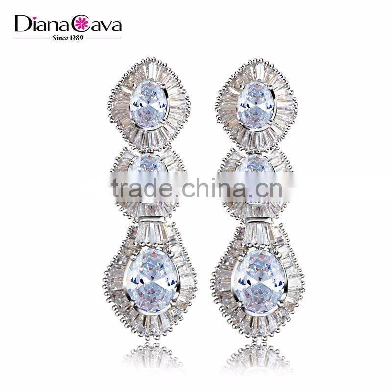 Factory Wholesale Best Quality Zircon Jewelry Baguette Multi Colored Stones Earrings
