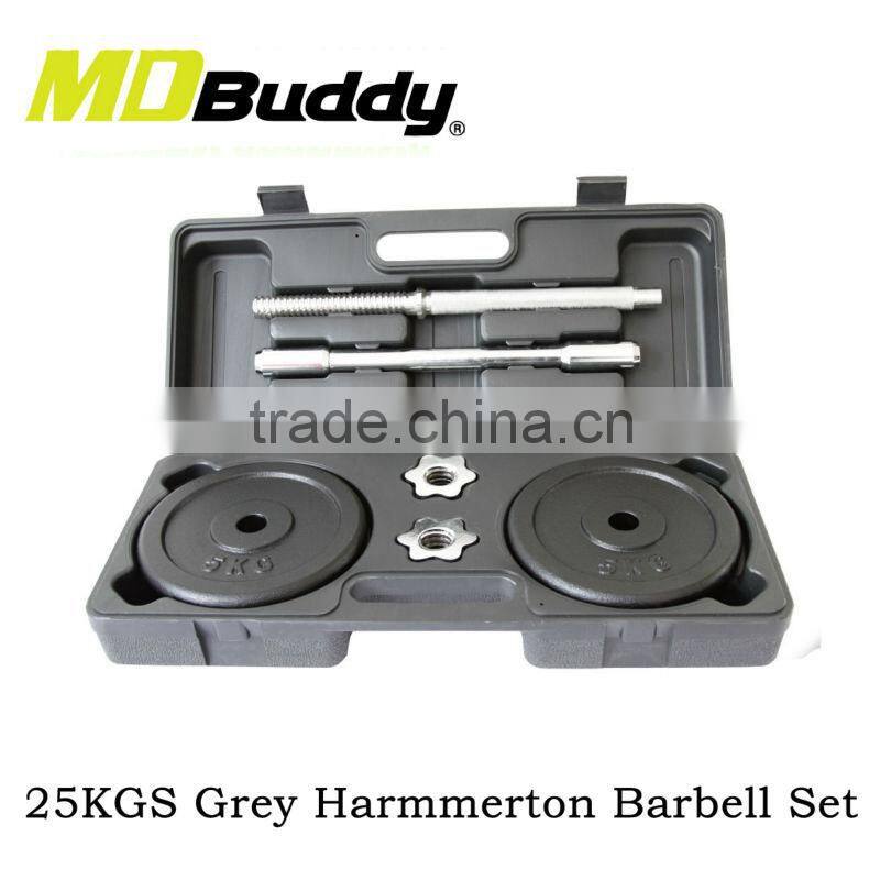 Home fitness equipment 25kgs grey hammertone barbell sets