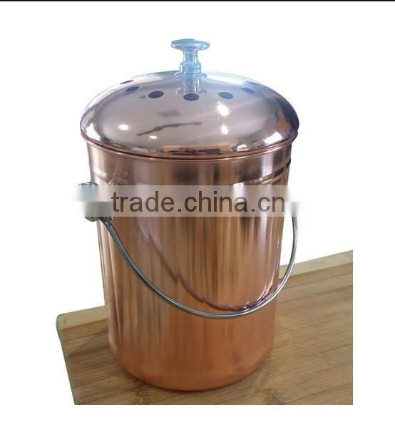 1 gallon Copper Countertop Compost Bin Crock Container for Indoor Kitchen Use - Copper Coated Stainless Steel 1 Gallon - BONUS I