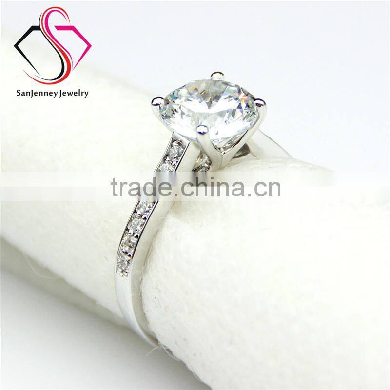 Round Brilliant Cut Esdomera Moissanite Solitaire 4 Prong 1 Carat 6.5mm Center Accents 14k White Gold Diamond Engagement Ring