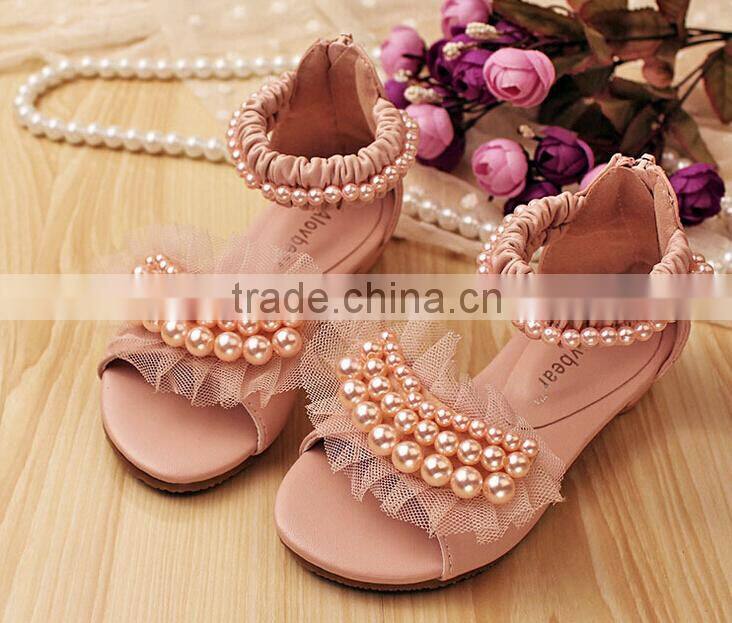 Wholesale baby girls shoes beige and pink with pearl baby girls dress shoes kids sandals