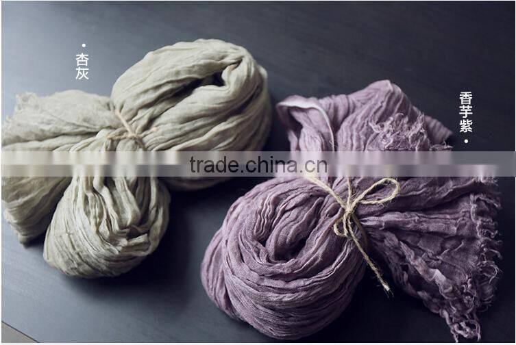 Korea Japan Fashion Ladies Solid Color Blank Plain Goffer Woven Linen Pashmina Shawl Scarf