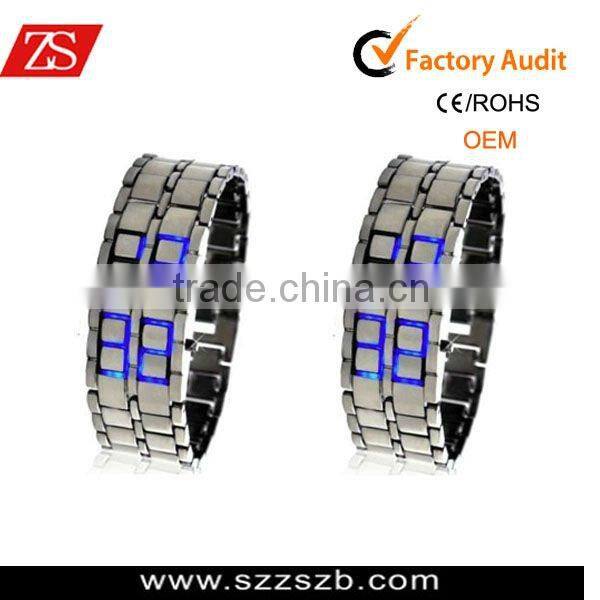 Silver Digital Wrist Watch Metal red LED Metal Samurai Mens