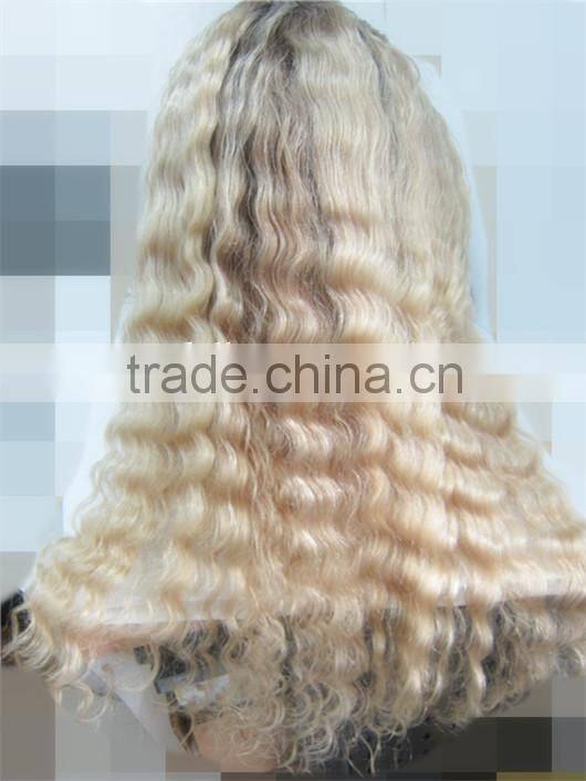 100% human hair wig 28" deep wave #2 into 613 full lace wig