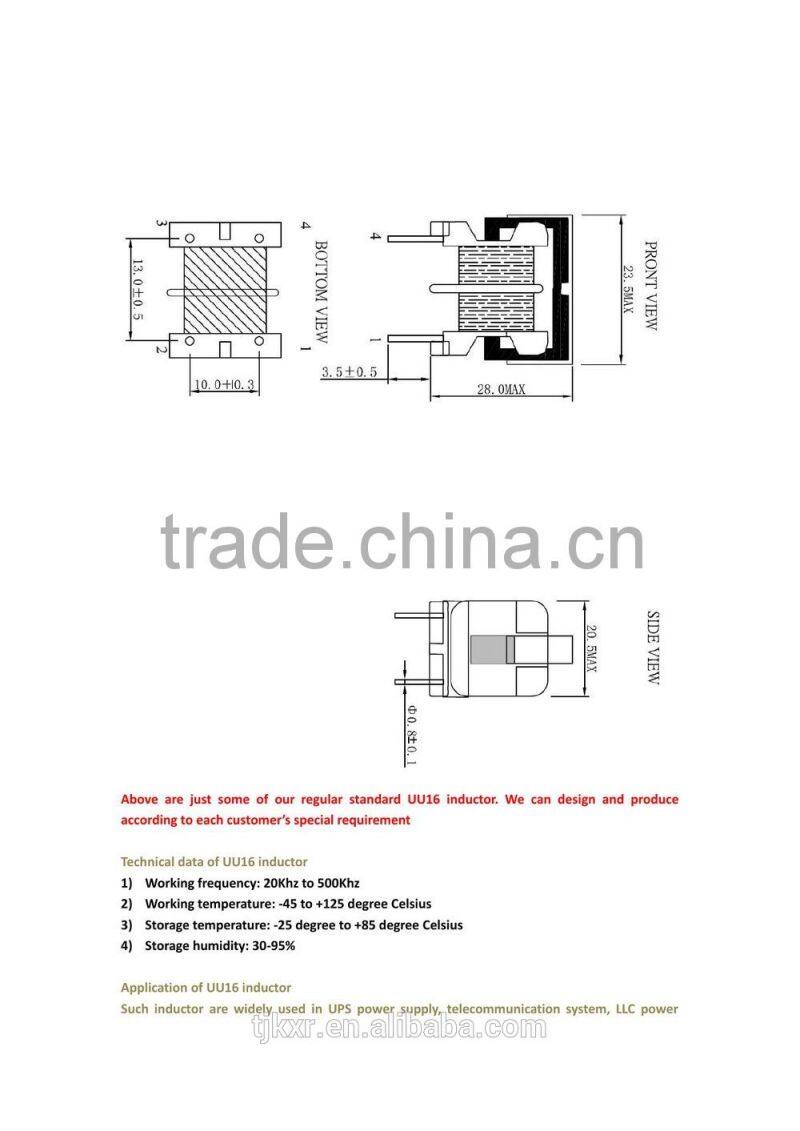 CE, ROHS approved, UU16 common mode inductor