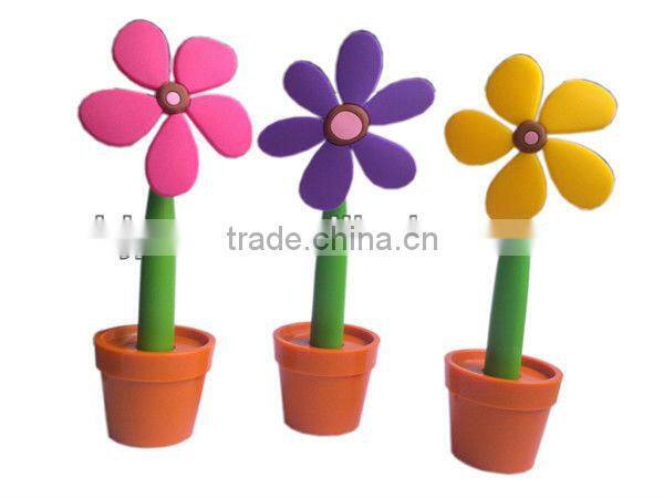 Soft Flower Rubber Material Ball Pen , Soft Cute Plastic Flower Pen For Girl Gift Set