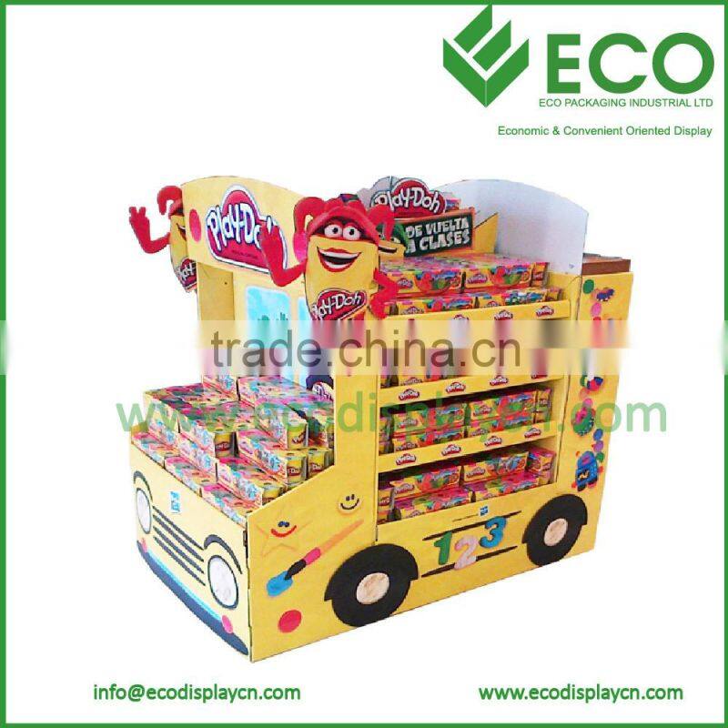 Point of Sale School Bus Shaped Cardboard Display, Toy Storage Bin