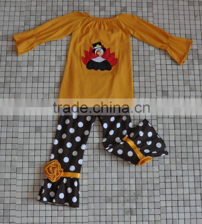 Wholesale childrens boutique clothing turkey embroidery ruffle baby girls thanksgiving outfits