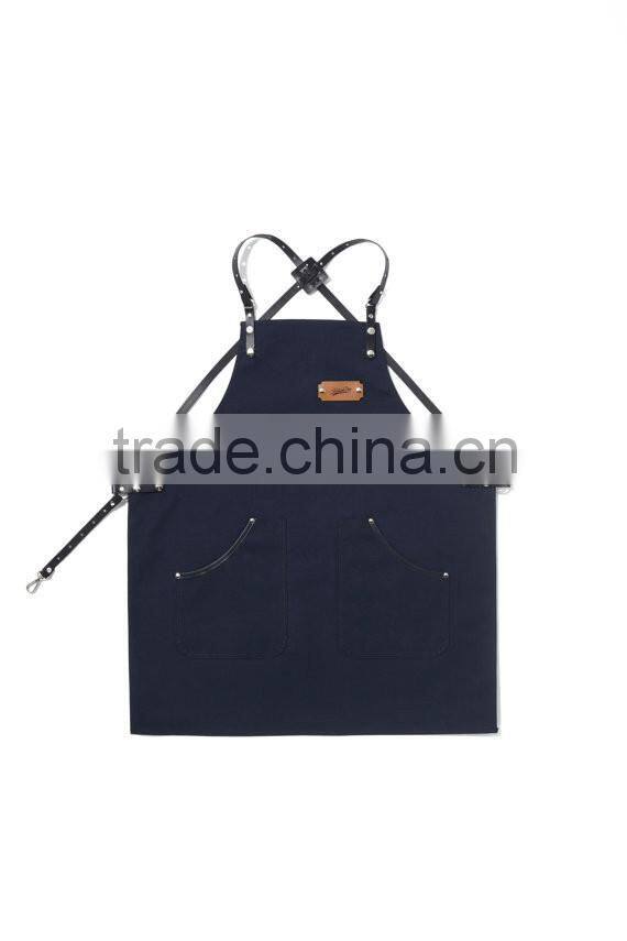 Hign Quality Barista Apron, Work Apron ,Navy Canvas with Black Leather Strap Apron