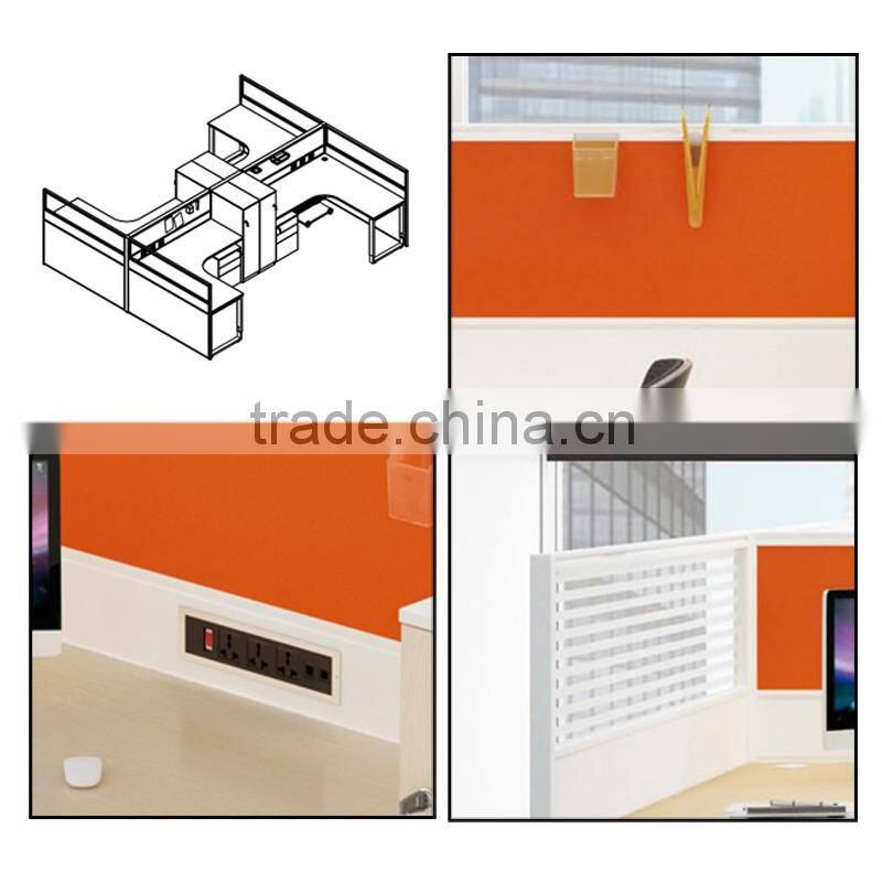 KU-IK6+K3 Unique Design Colorful Mfc Office Workstation With Fixed Pedestal And Orange Screen