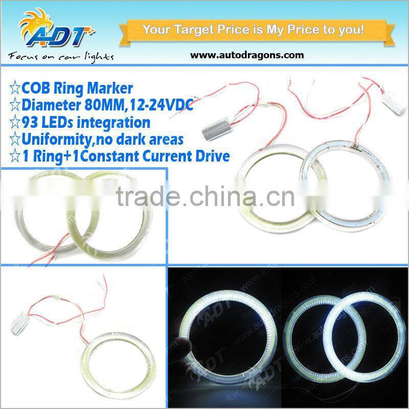 1Pair 90MM Car Led Headlight COB LED Halo Ring Angel Eyes Warning Lamps