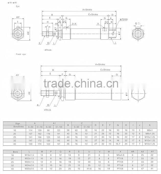 Customized Stainless Steel Mini Pneumatic Air Cylinder pneumatic ram actuators
