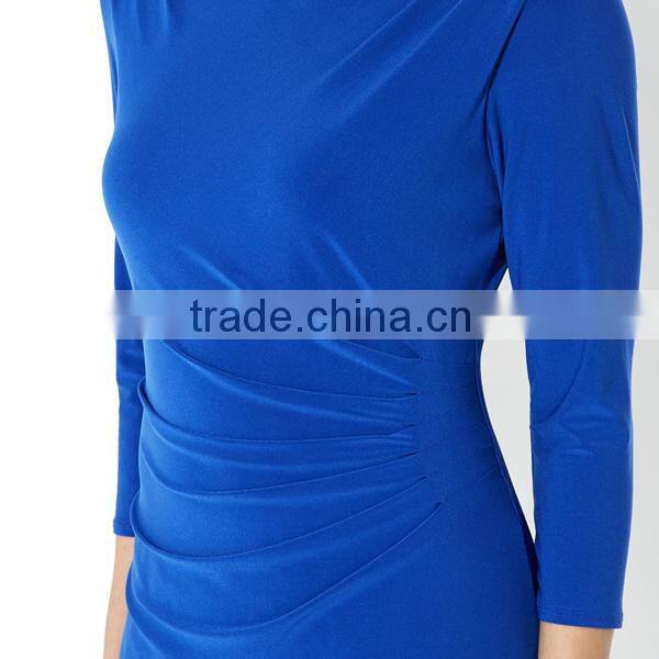 Royal blue formal ladies dress/half sleeve midi length latest dress