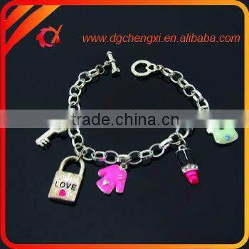 Promotion bling design link bracelet with fashion handbag charms