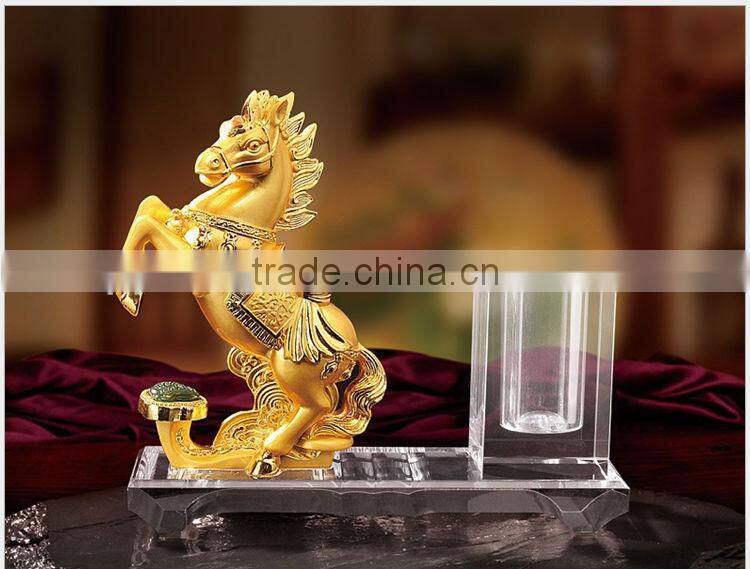crystal penholder with metal horse for 2016 new year gift